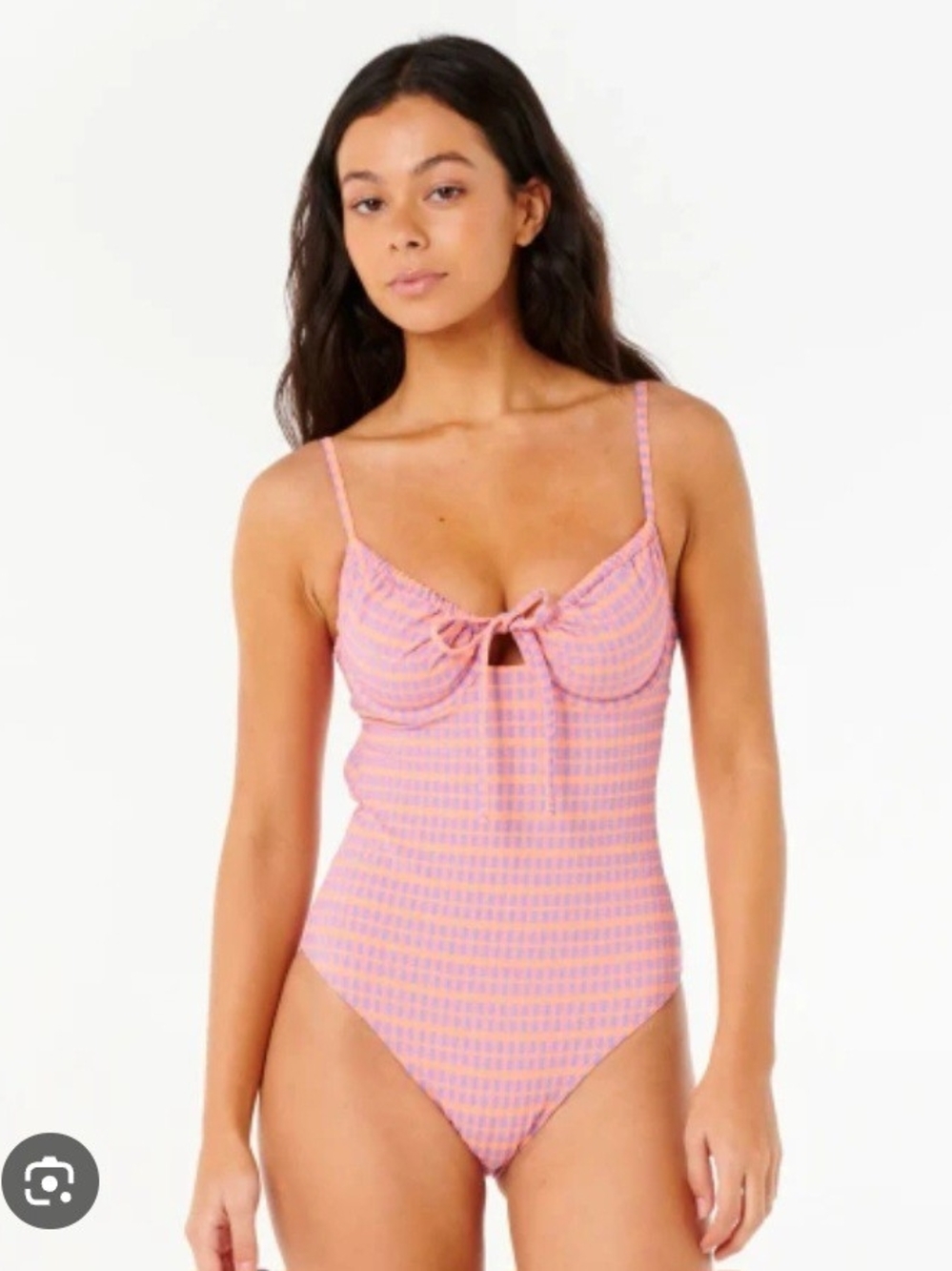 Pink Striped Women  One-Piece Bodysuit with Front Tie